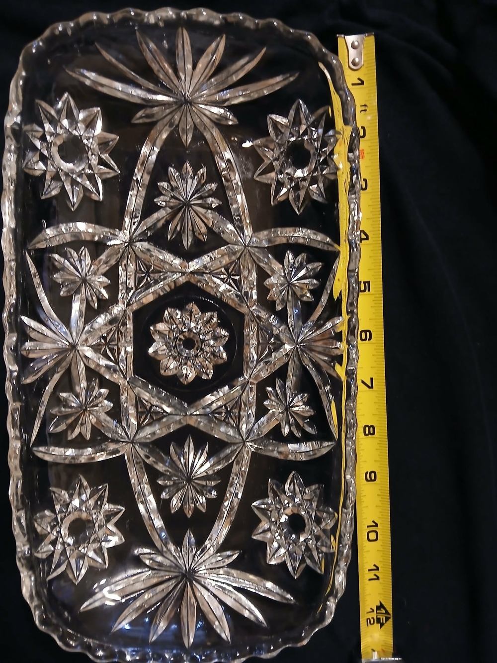 Cut Glass Decorative Serving Tray - Clear Crystal Pattern